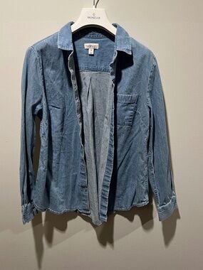 Style & Co Chambray Button Down Shirt Womens PL Denim Blue Lightweight Top